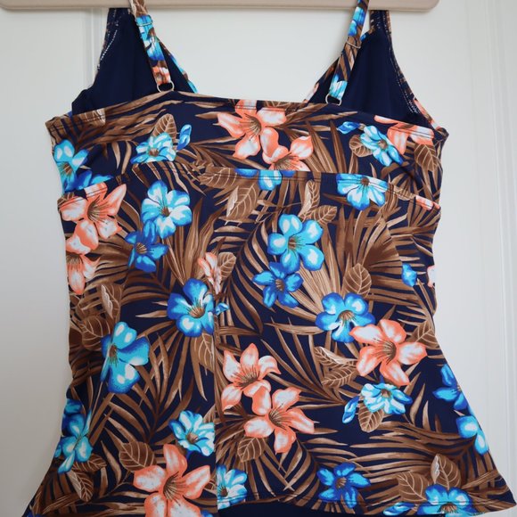 Lands' End Floral Swim Top - Blue and Brown - Picture 5 of 10